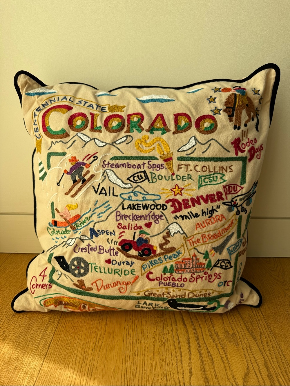 CatStudio Colorado Centennial State Hand-Embroidered Pillow